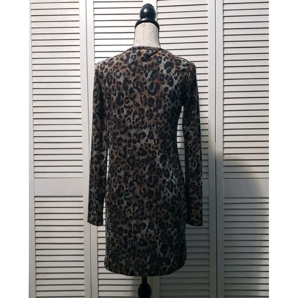 Michael Kors Leopard Animal Print Dress Womens Small Brown Gray Long Sleeve Mini